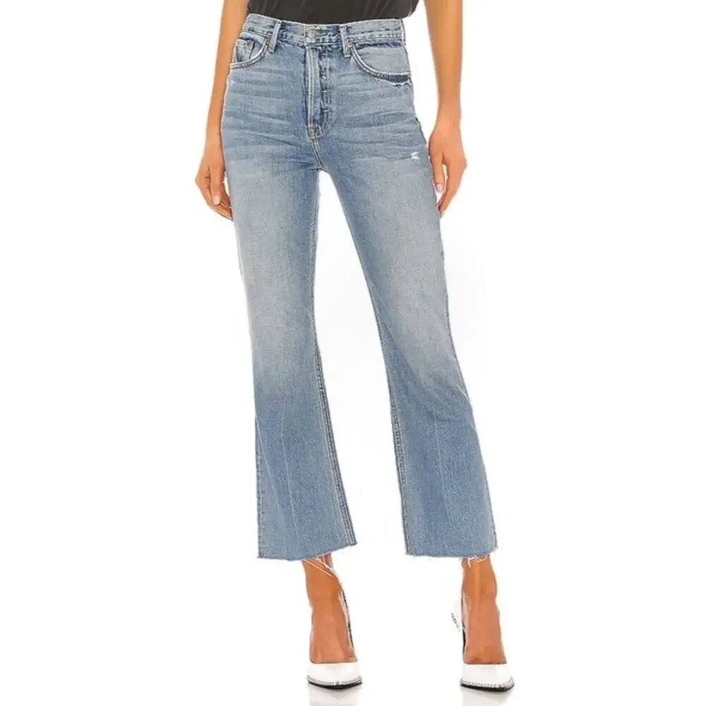 GRLFRND Hannah distressed high waist cropped blue jeans in Fly High Size 29 NEW - Picture 4 of 8